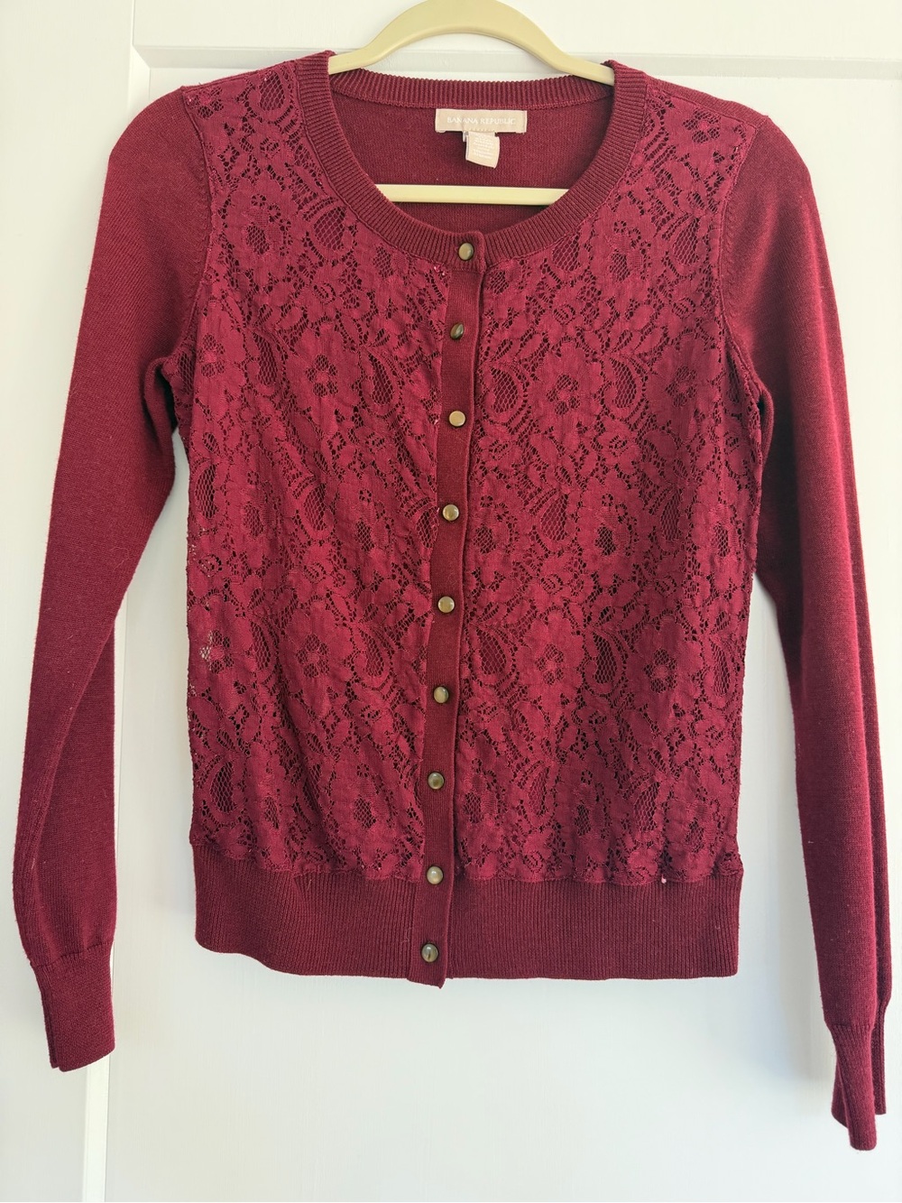 Banana Republic Burgundy Lace-Front Cardigan Size Small